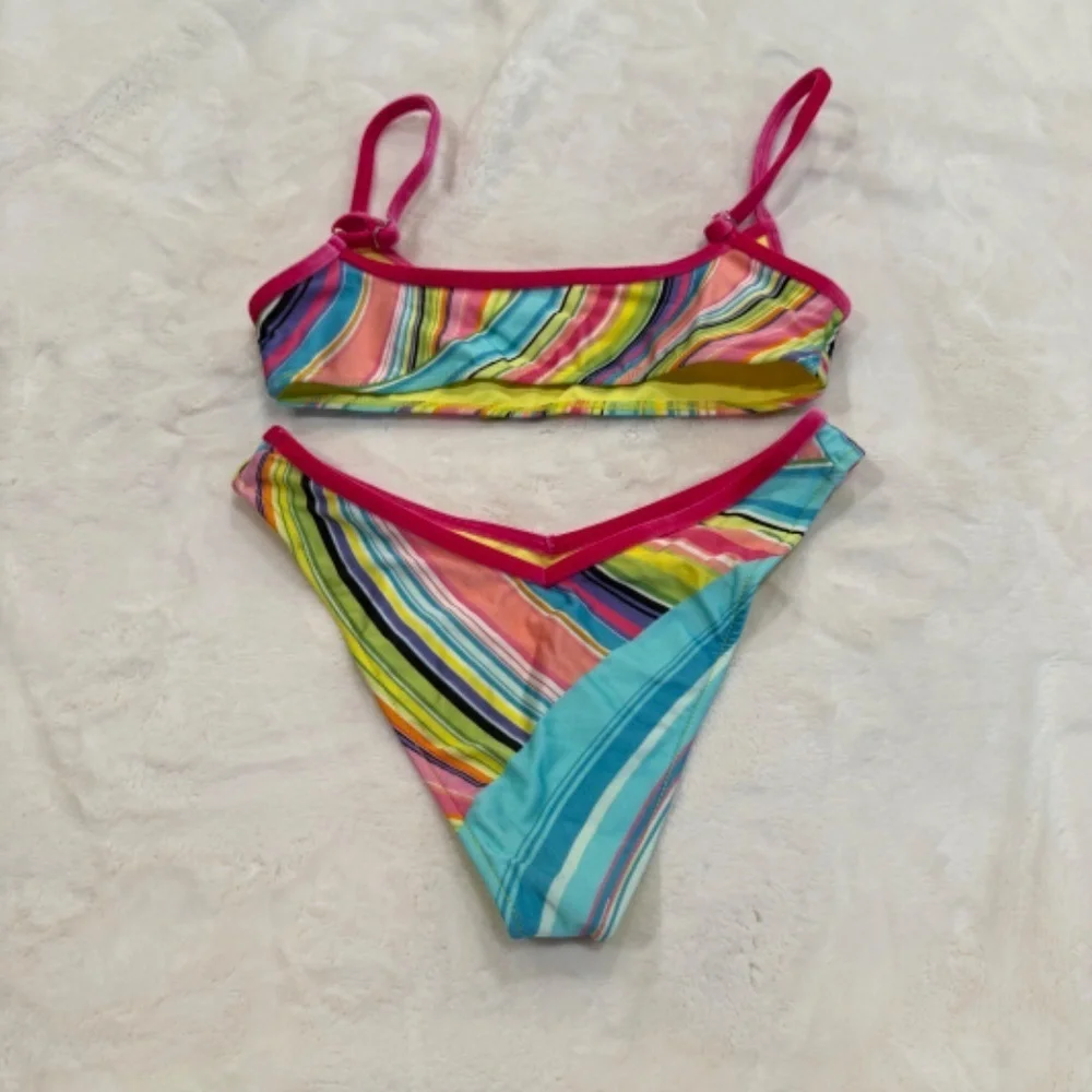 New! SET Frankies Bikinis Dallas Shine Bralette Top Enzo Bottom 31088